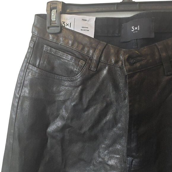 3x1 NYC Farrah Black High Rise Bell Bottom Shiny Pants - Picture 6 of 13